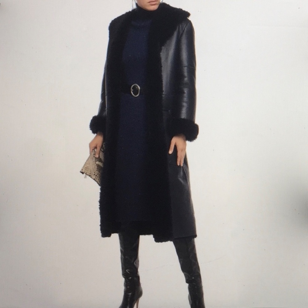 Joseph Hank Midnight Blue Belted Shearling Coat sz L FR40